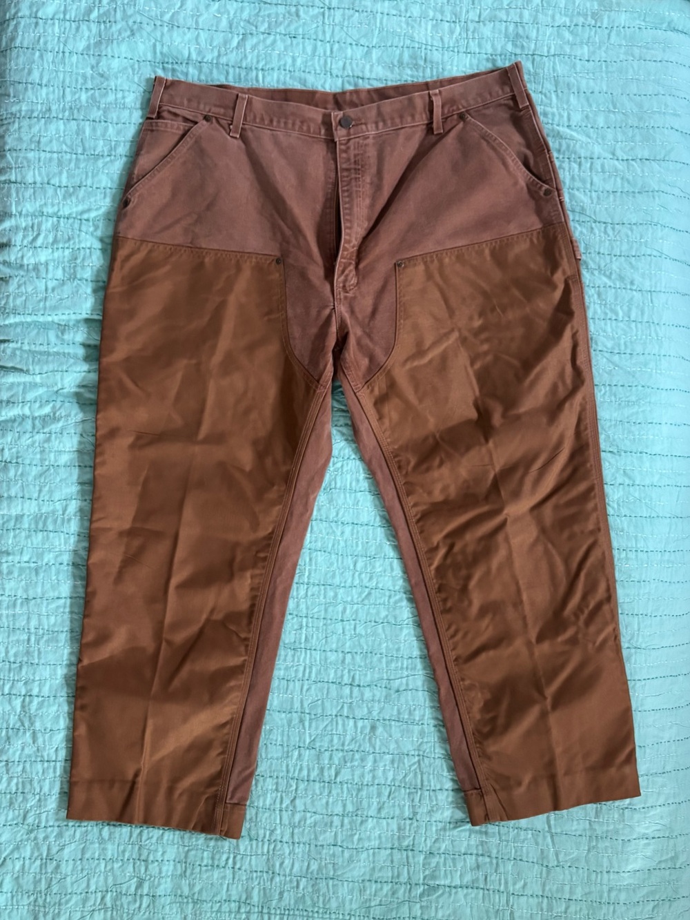 2000s Carhartt B192 Brown Duck Double Knee Dungaree Carpenter Work Pants 42x32